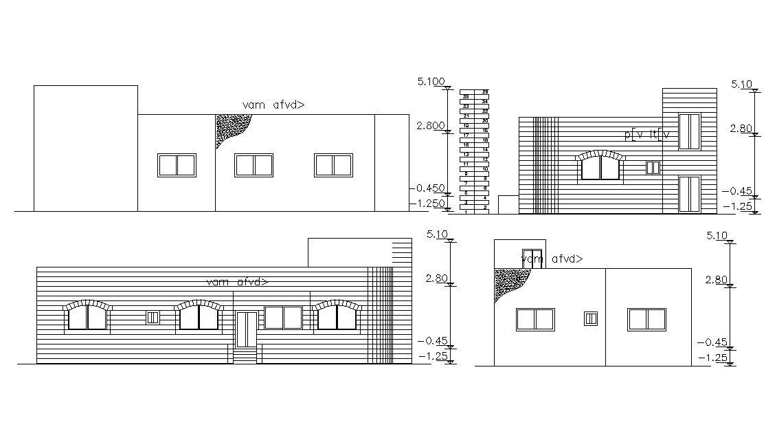 Single Story House Elevation Architectural Drawing