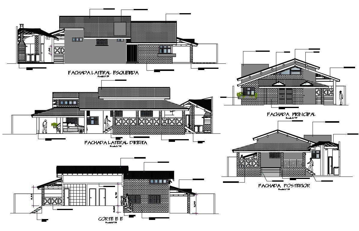 Single Story House Elevation AutoCAD File