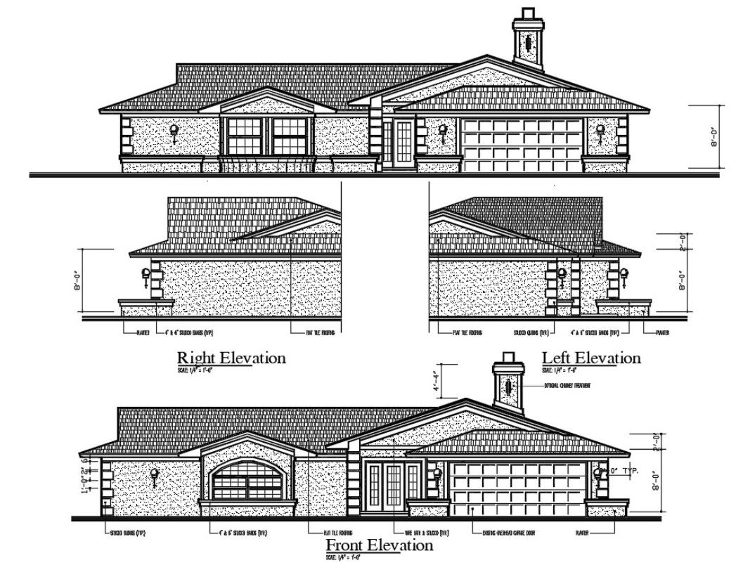 Single Story House Elevation CAD File
