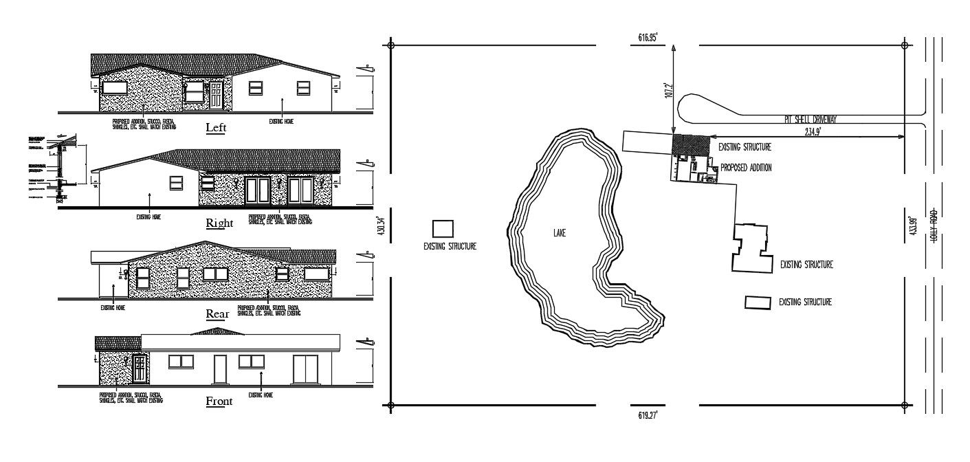 Single Story House Elevation Design DWG File