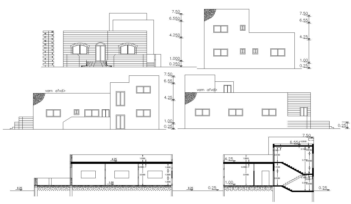 Single Story Simple Elevations And Sections Of House Building