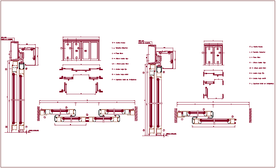 Single & double door design view of sliding door, sectional view dwg file
