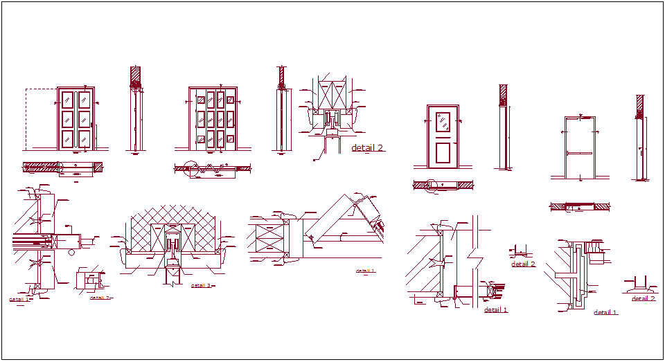 Single and double door design view with detail dwg file