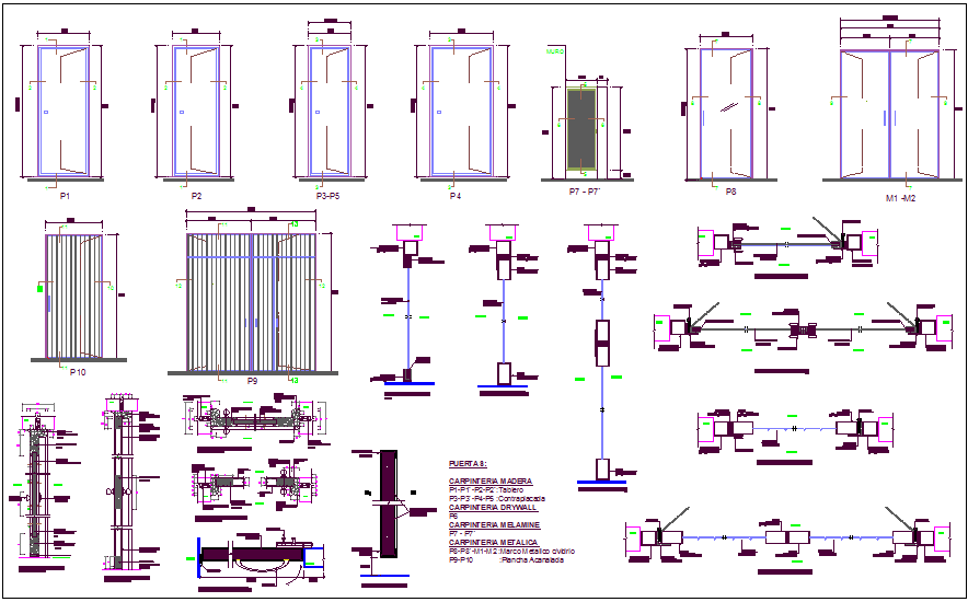 Single and double door design with sectional view dwg file