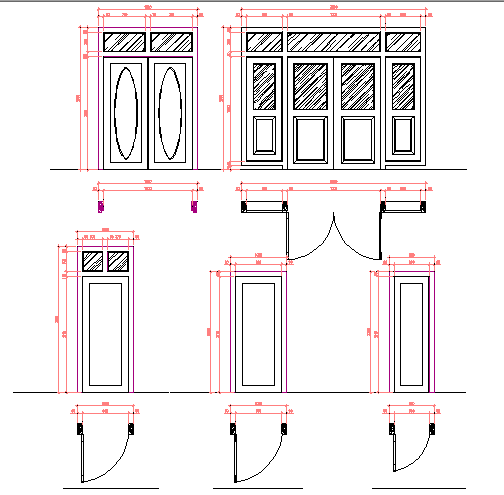 Single and double door installation plan details dwg file
