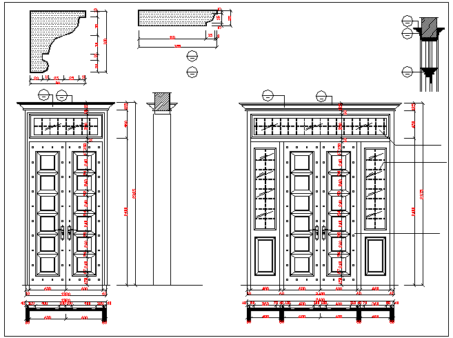 Single and double door traditional type designs dwg file