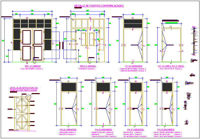 Single and double door view with section