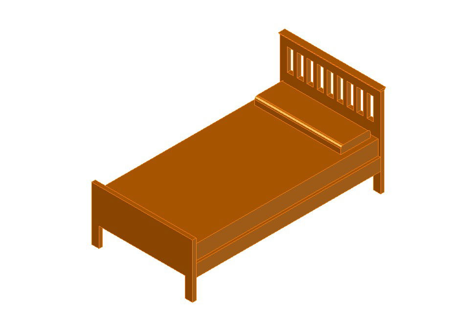 Single bed design DWG showing top view, elevation, and dimensions