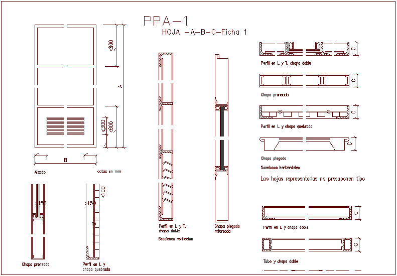 Single door design view with door sectional and detail view dwg file