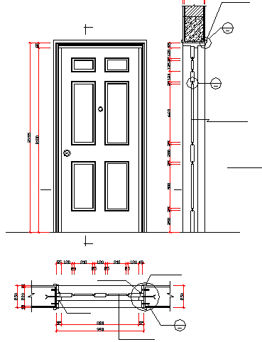 Single door installation details of house dwg file