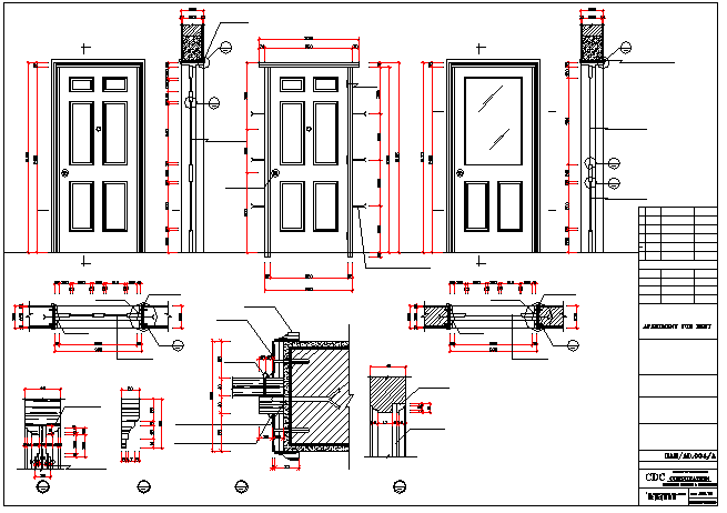 Single door installation details with door elevation dwg file