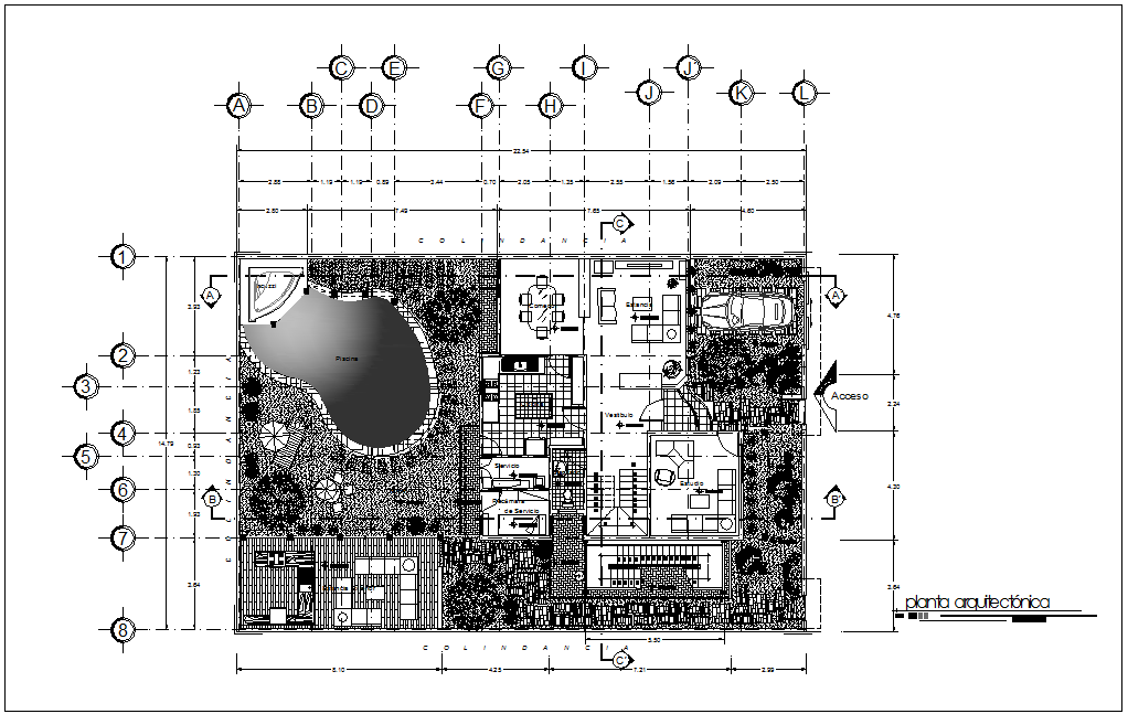 Single family home architecture view dwg file