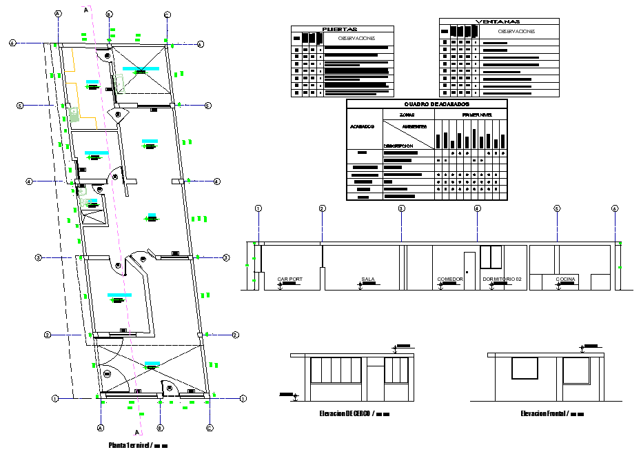 Single family home plan and elevation layout file