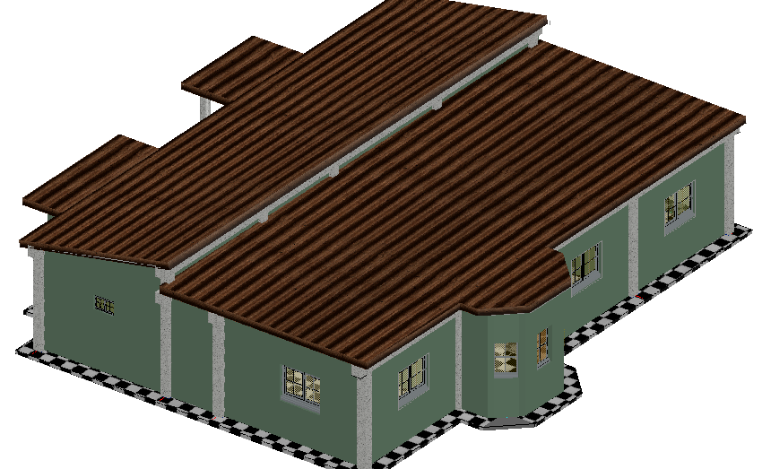 Single family house 3d view dwg file