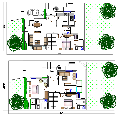 Single family house architecture project details dwg file