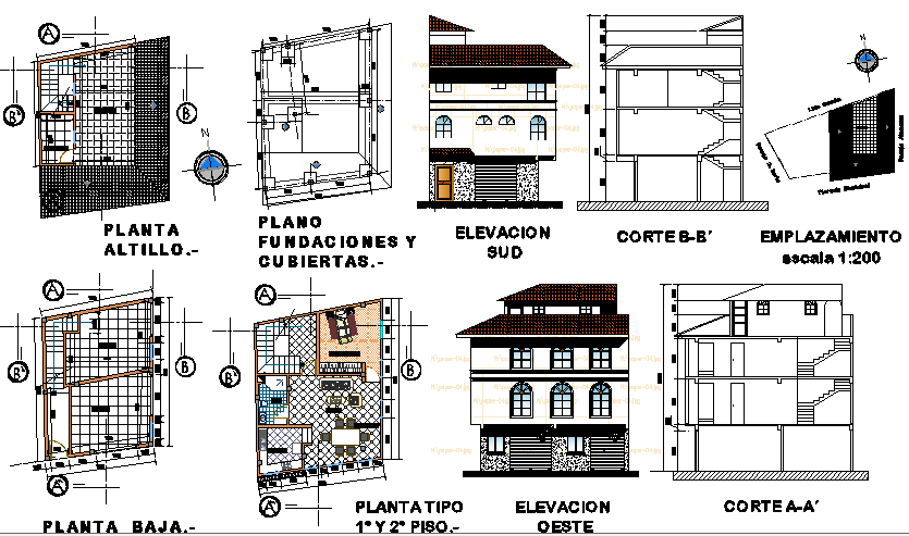 Single family house architecture project details dwg file