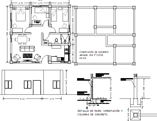 Single family house architecture project dwg file