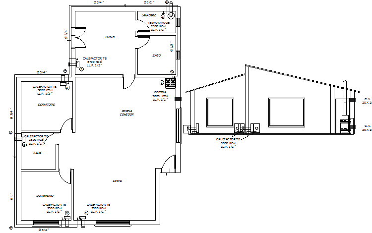 Single family house architecture project dwg file
