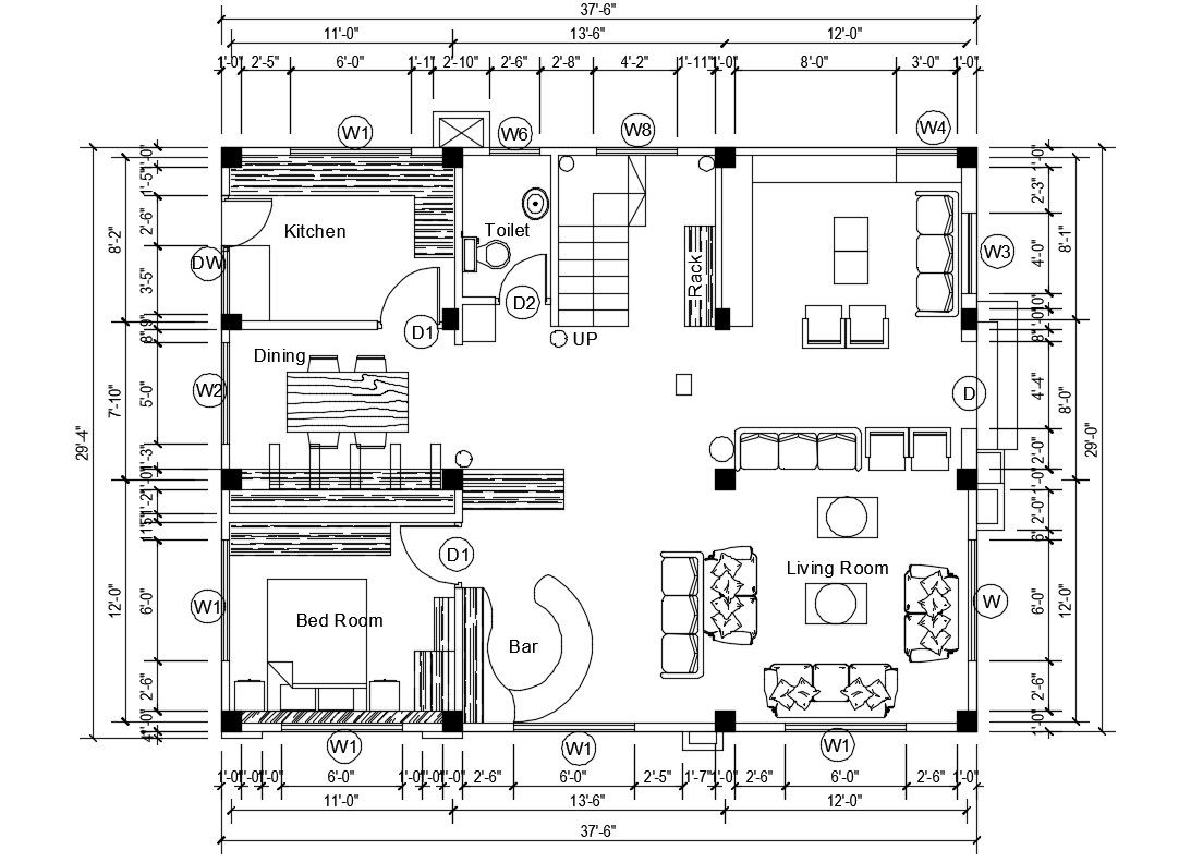 Single family house layout plan cad drawing details dwg file