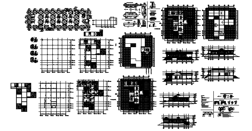 Single-family house plan with roof plan details in AutoCAD