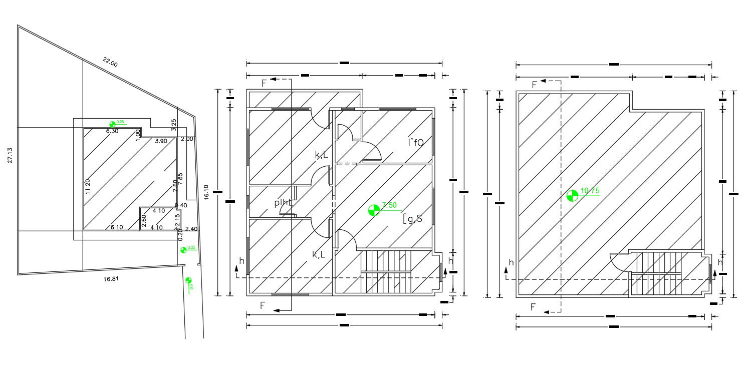 Single family house structure plan with a line out autocad drawing
