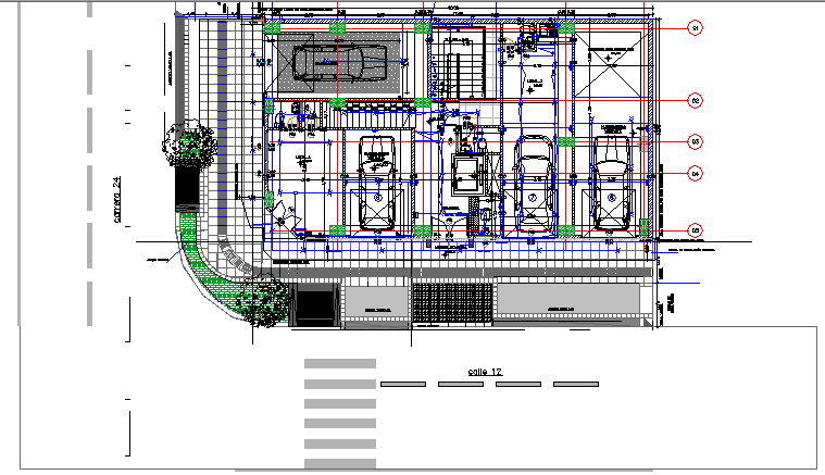 Single family two flooring bungalow parking lot design dwg file
