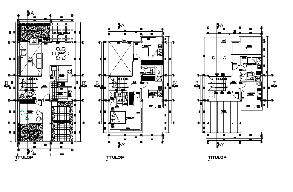 Single housing building detail plan 2d view layout file