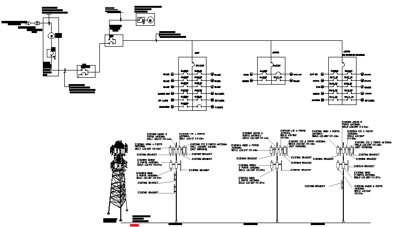 Single line diagram details of electric tower dwg file