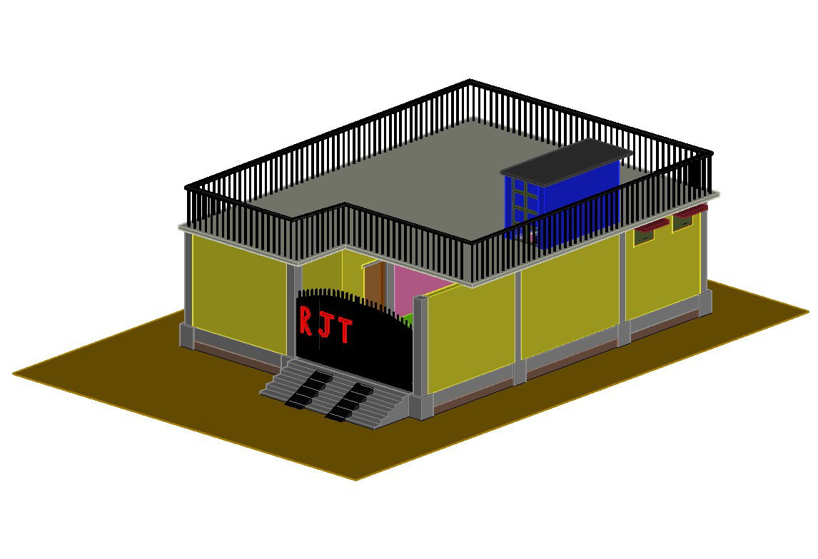 Single story 3d house design cad drawing details dwg file