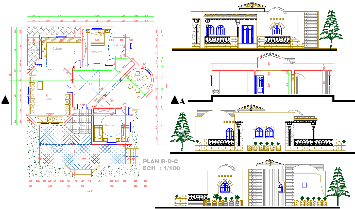 Single story House plan autocad file.