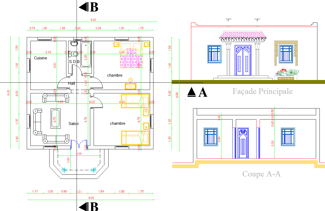 Single story House plan dwg file