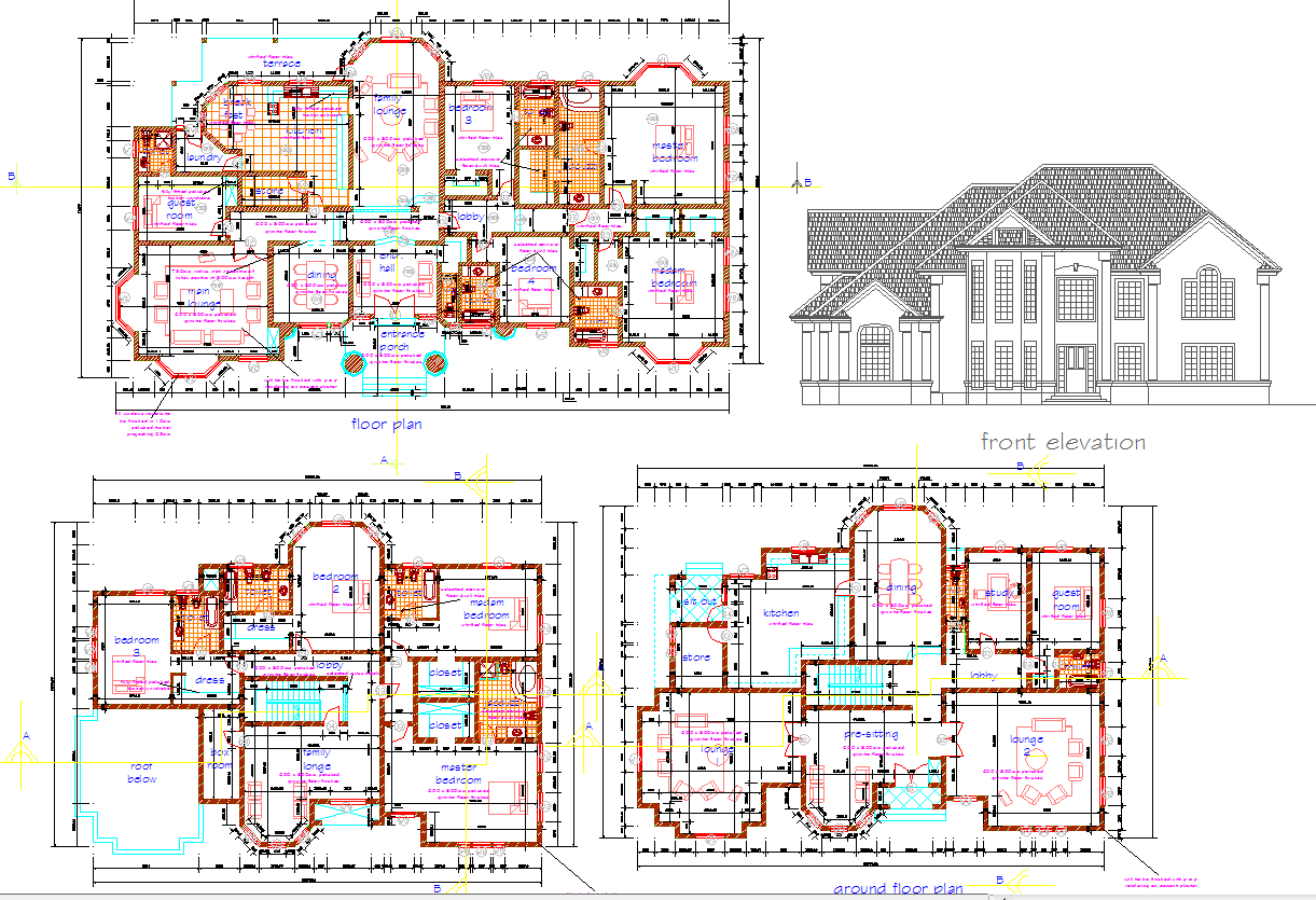 Single story house and villas architecture design and detail