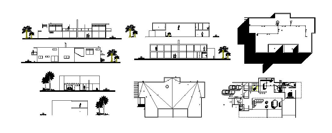 Single story housing building detailed architecture project dwg file