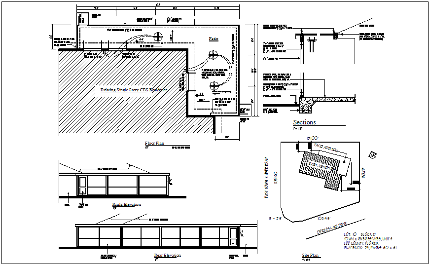 Single story residence footing view dwg file