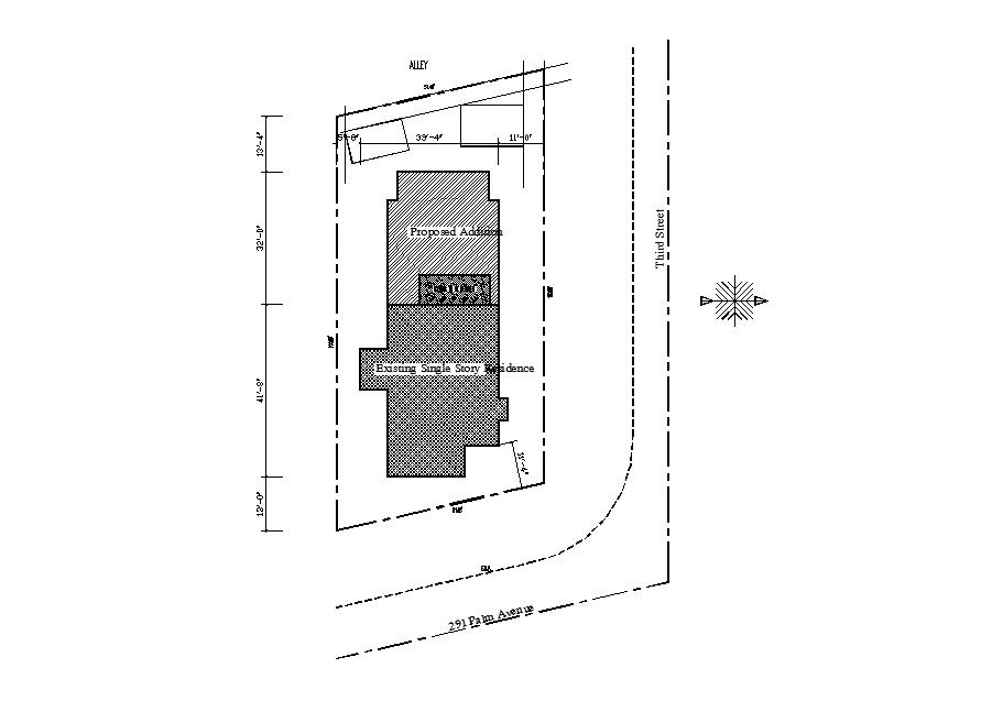 Single story residence site plan cad drawing details dwg file