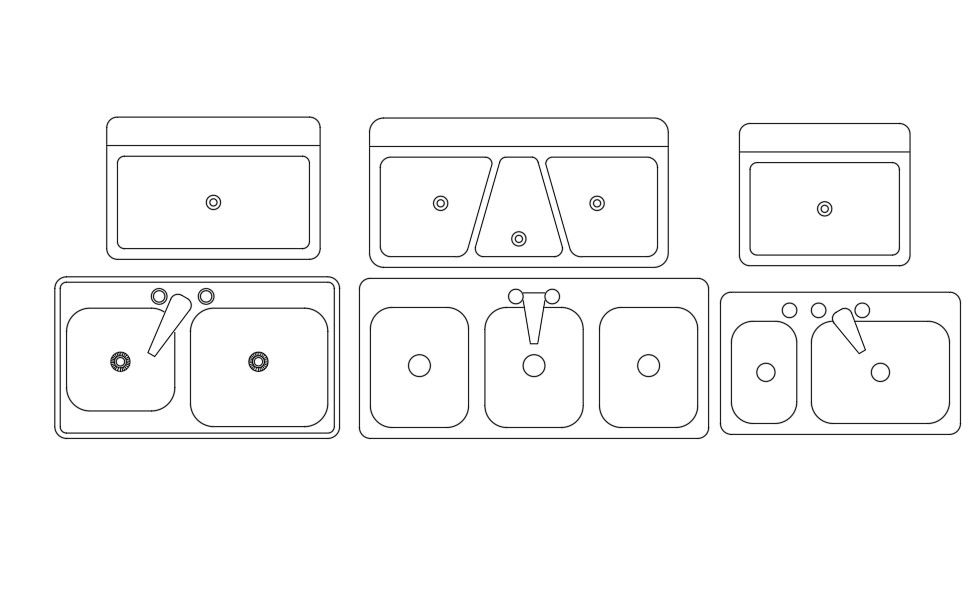 Single And Double Kitchen Sink CAD Blocks Free Download