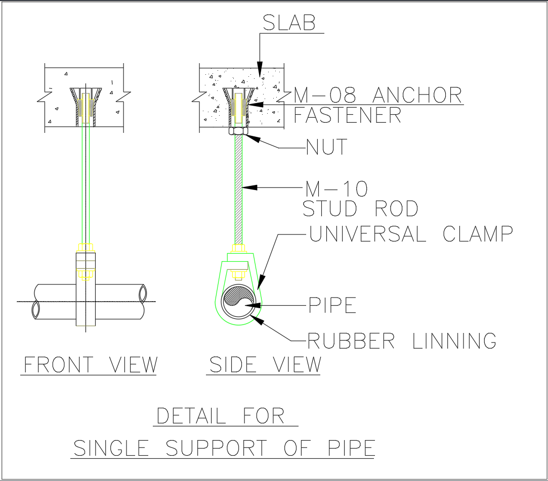 DWG File of Single Pipe Support for Commercial Projects