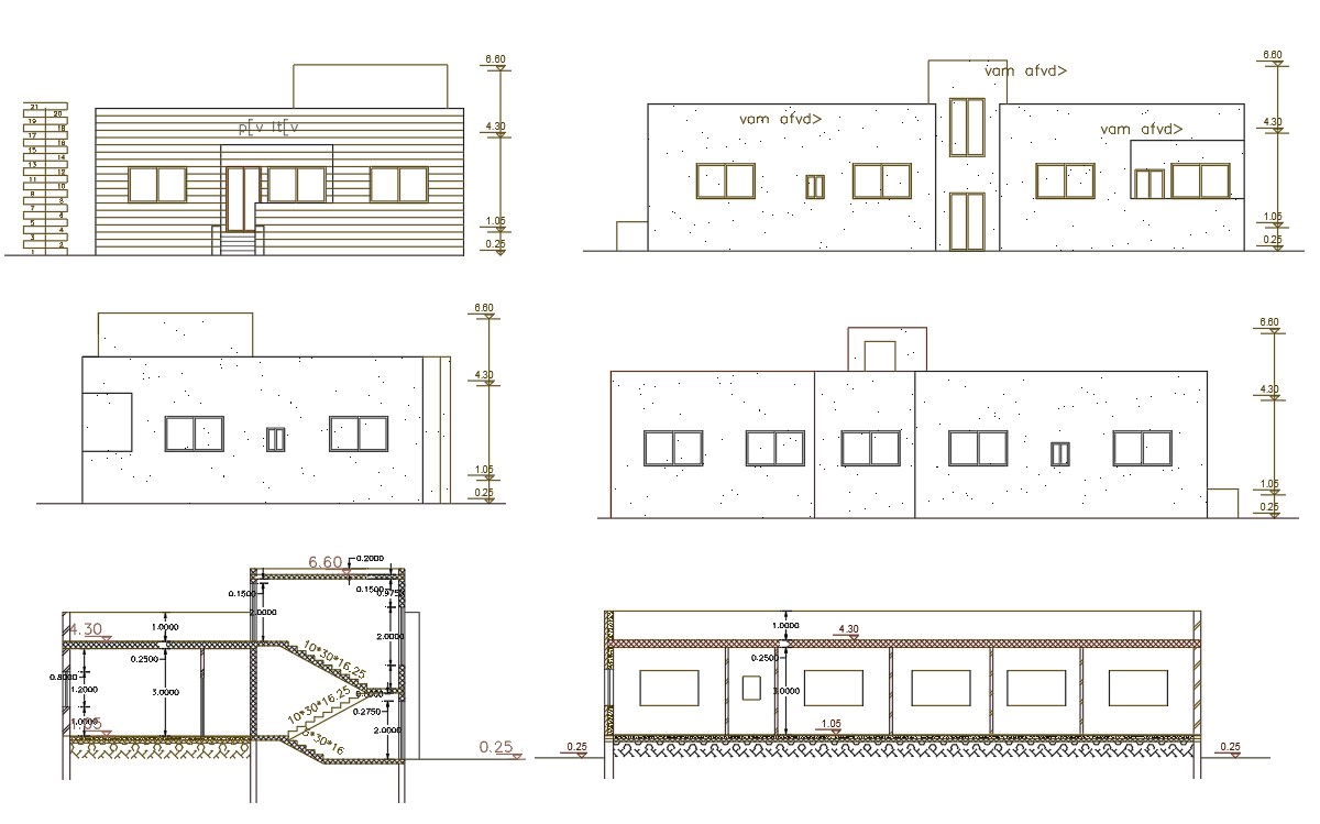 Single Storey House Building Section And Elevation Design