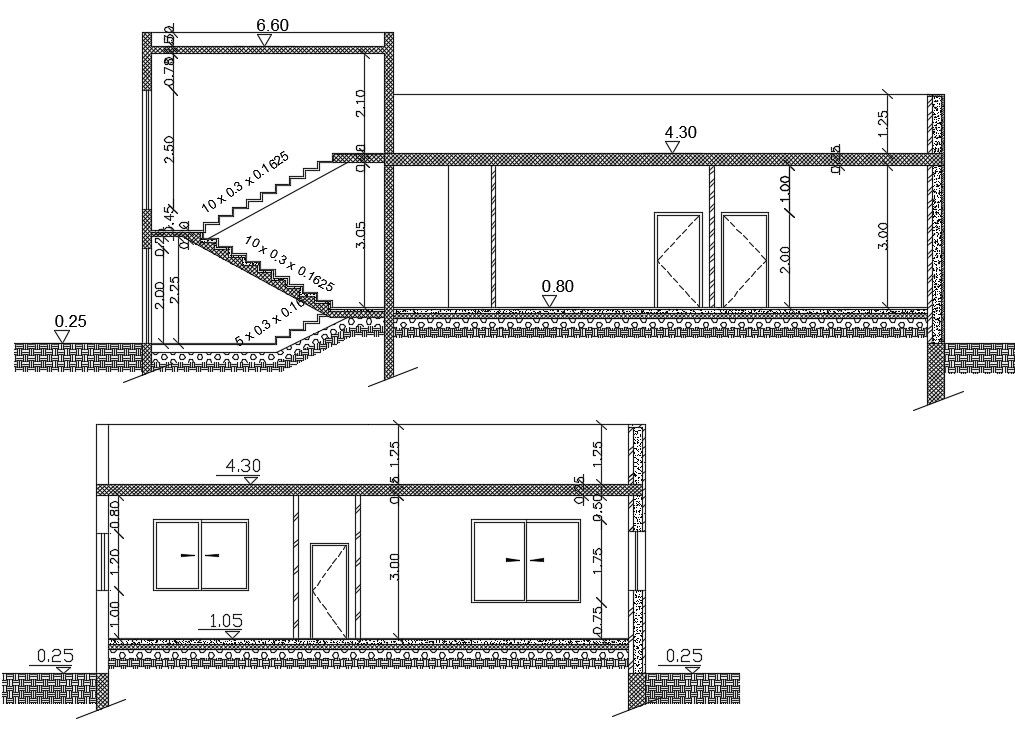 Single Storey House Building Section Drawing DWG File