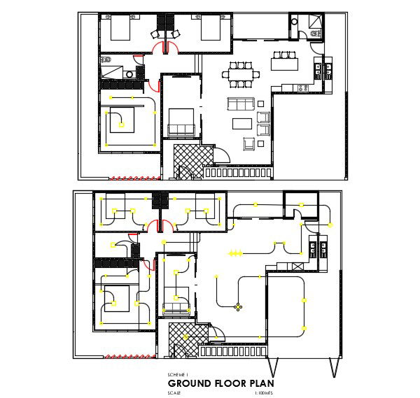 Single Storey House Plan With Electrical Layout Drawing DWG File