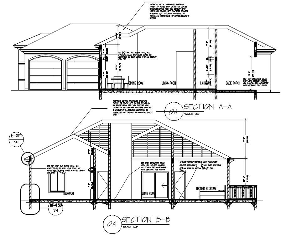 Single Storey House Section CAD Drawing Download DWG File