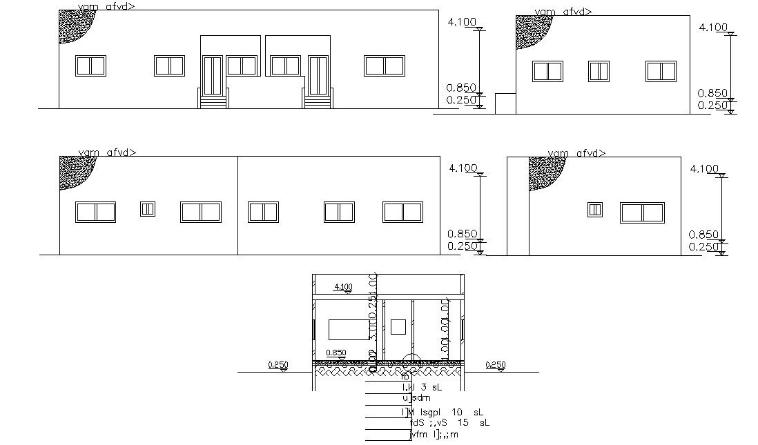 Single Storey House Section and Elevation CAD File