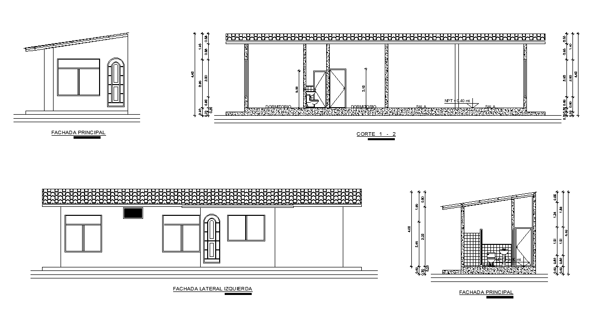 Single Storey Residence Building Section and Elevation Design Free Download DWG File