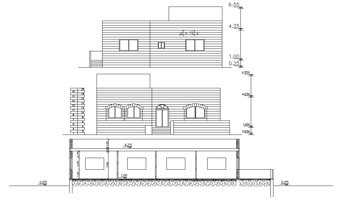 Single Storey Residential House Elevations With Section DWG File