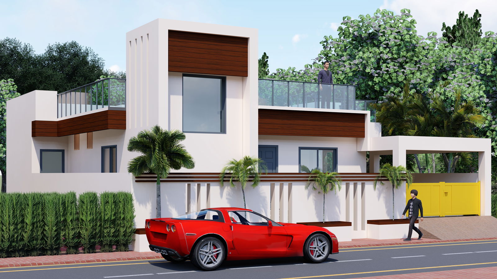 Single Storey Simple Home elevation design Revit file. Download this drawing free Revit file on cadbull.com.