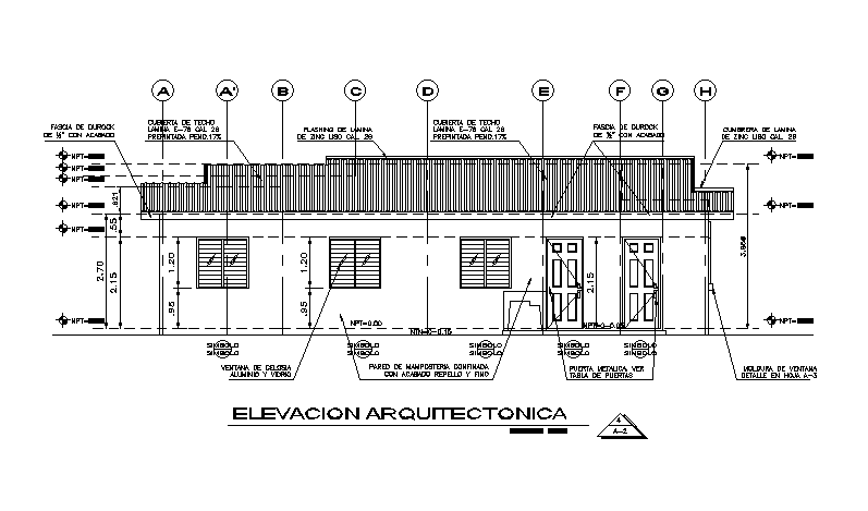 Single Storey Span Roof House Elevation Design Download DWG File