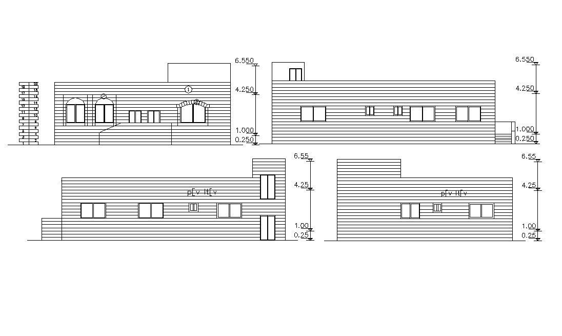 Single Story Building Elevations Design AutoCad File
