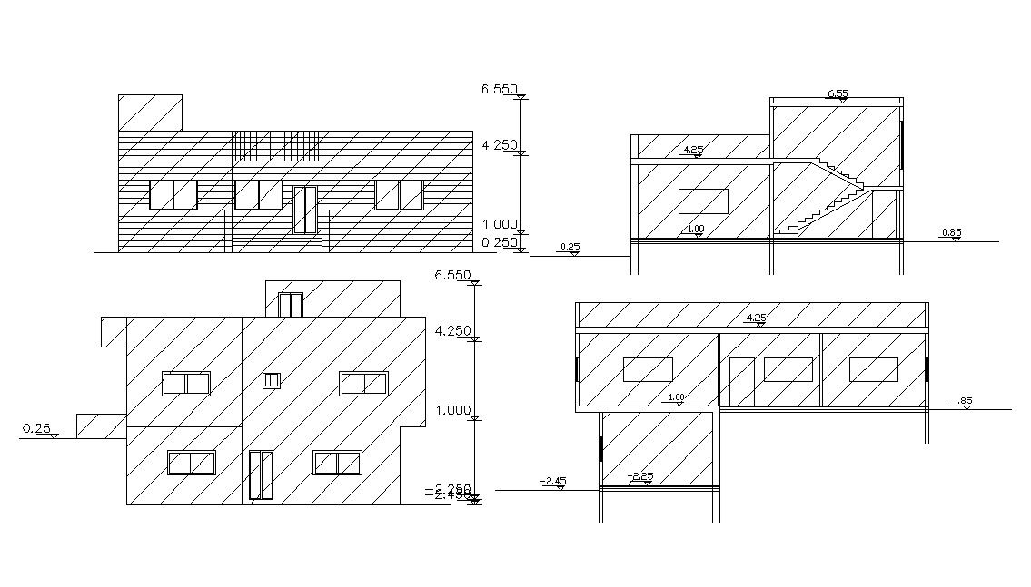 Single Story Elevations And Sections AutoCAD Drawing