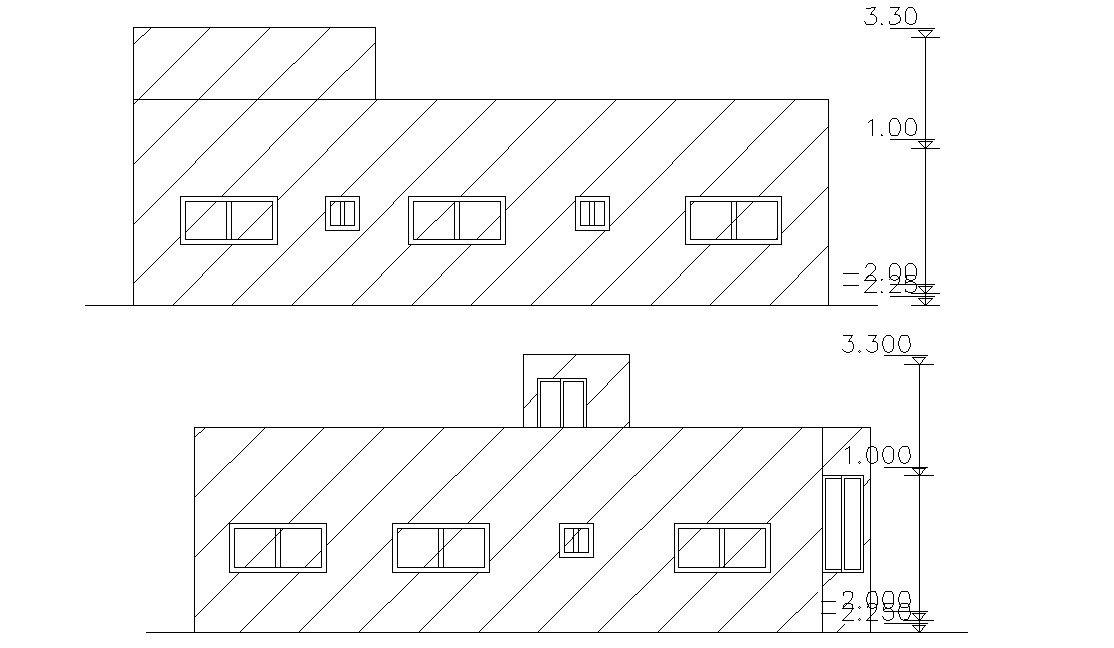Single Story Residential House Elevation Design Dwg File