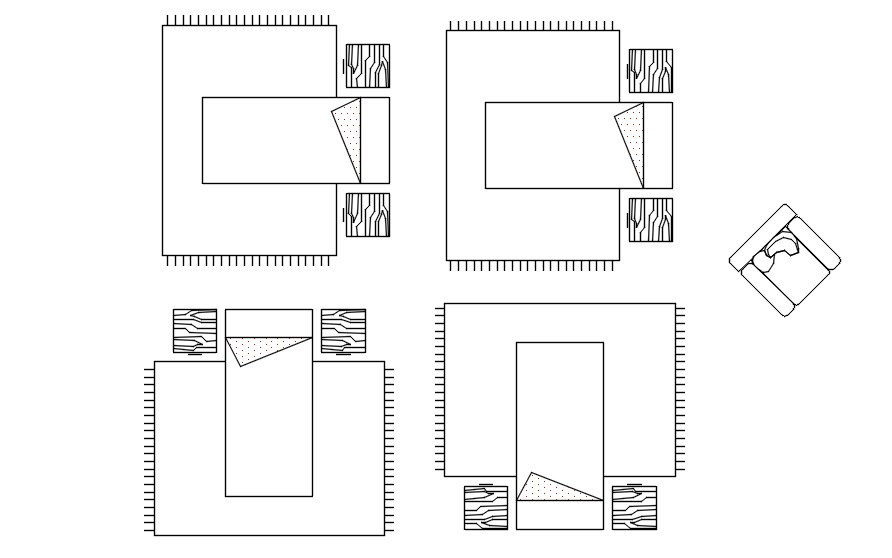 Single bed CAD blocks in AutoCAD 2D drawing, CAD file, dwg file